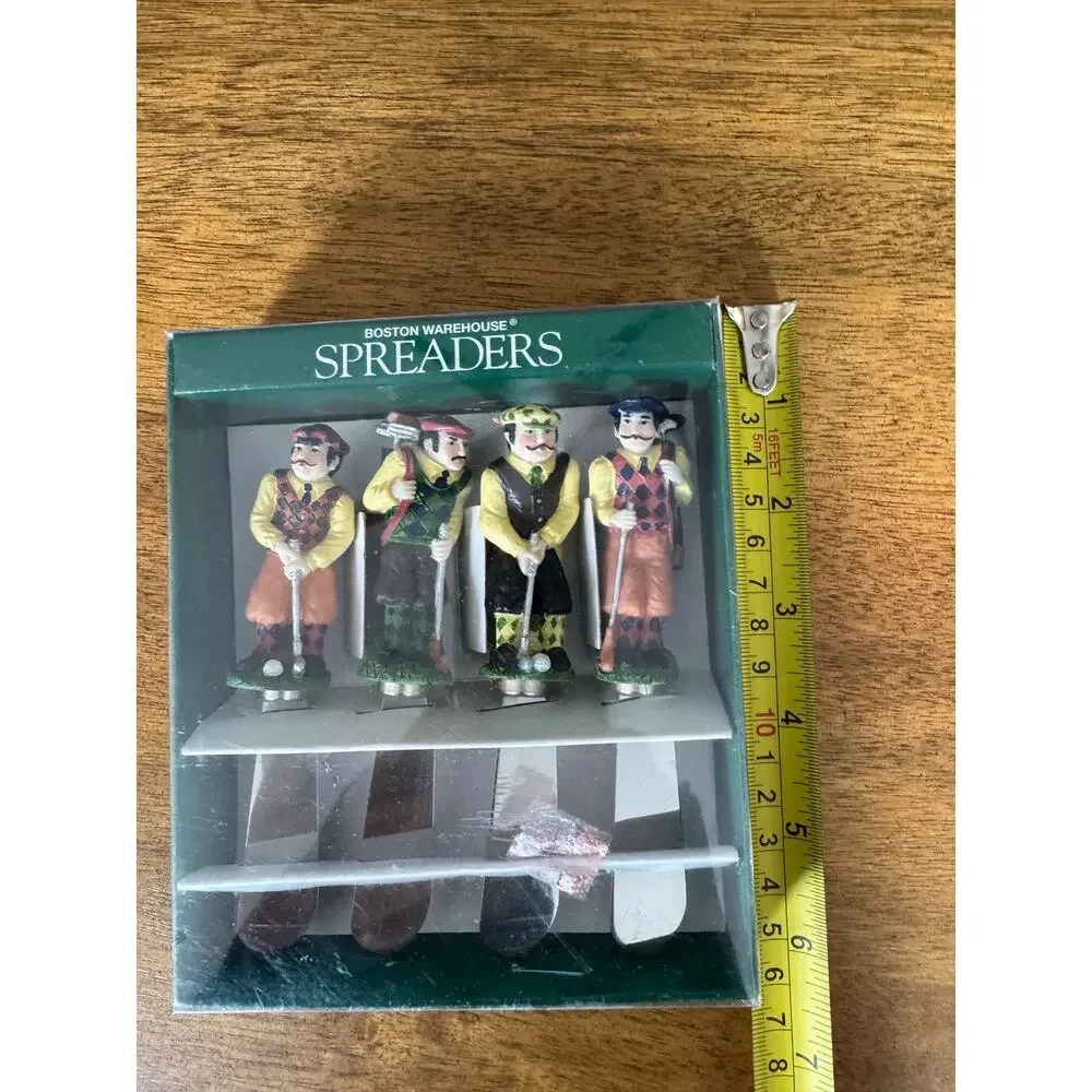 Vintage NIB Boston Warehouse Golfer Spreaders Set of 4 1999 New in Box